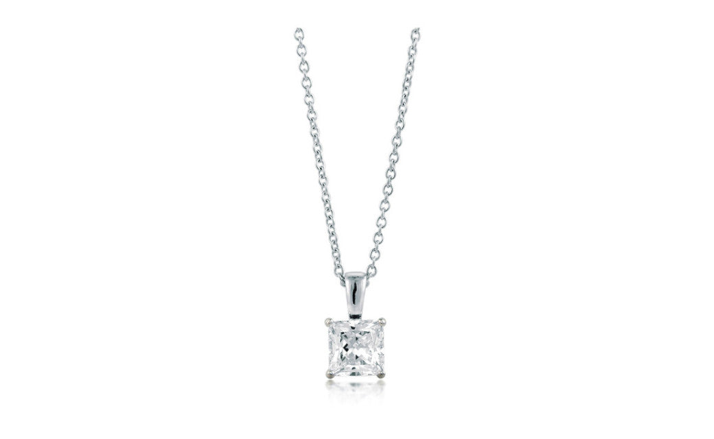 Sterling Silver Princess Cut 3 Ct White Cubic Zirconia VS1 Necklace Gold Plated