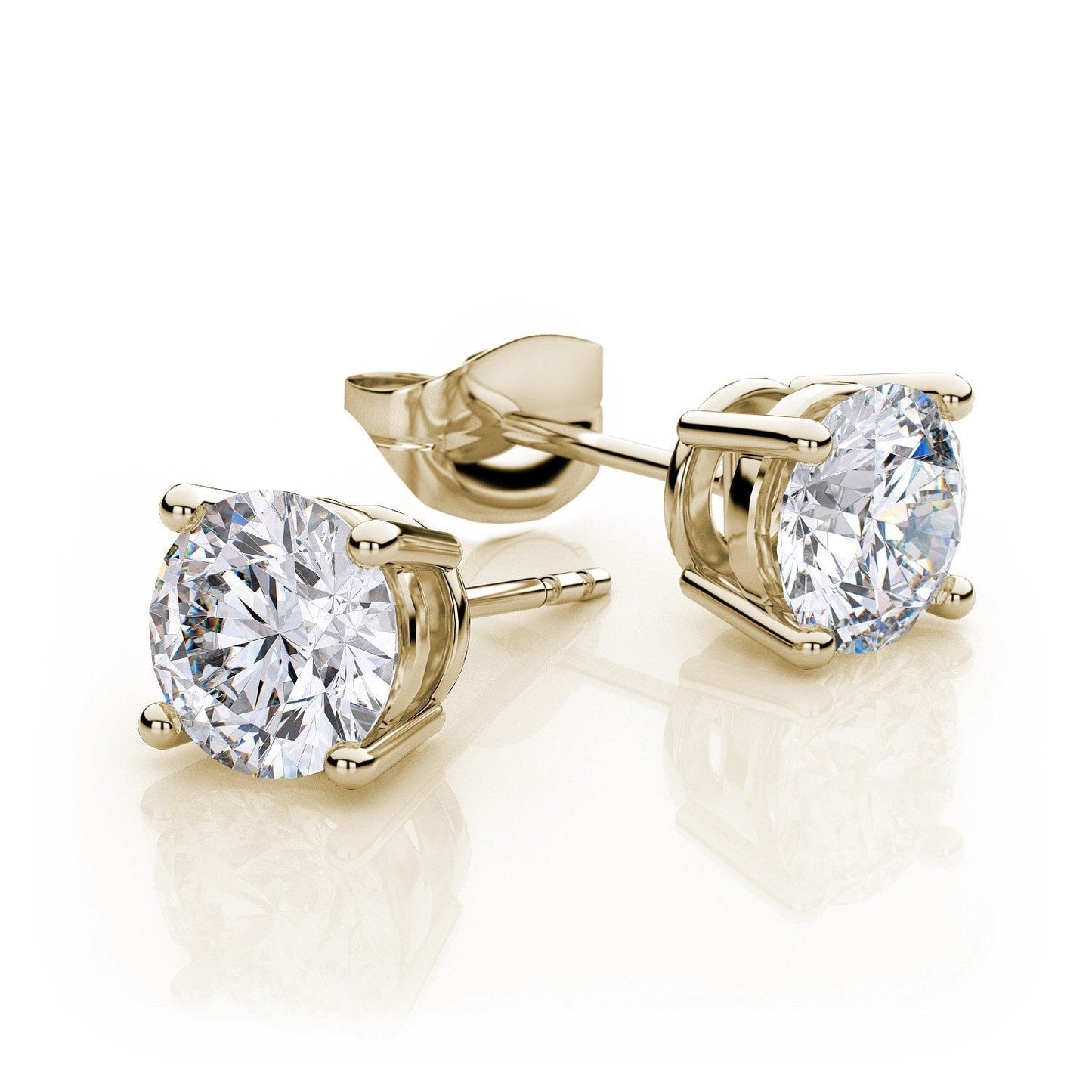 18k Yellow Gold Plated Created White Sapphire 3 Carat Round Stud Earrings