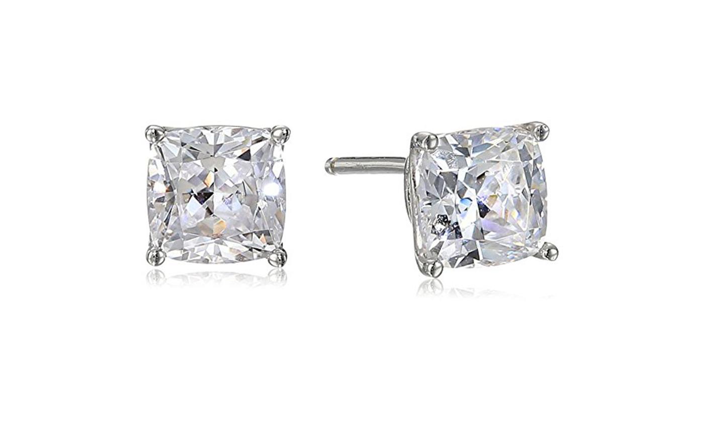 Platinum Plated Cushion 2 cttw Zirconia Stud Earrings