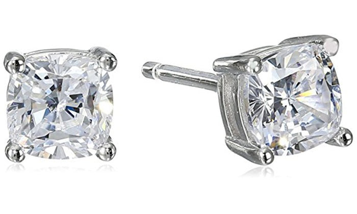 Platinum Plated Cushion Cubic Zirconia Stud Earrings