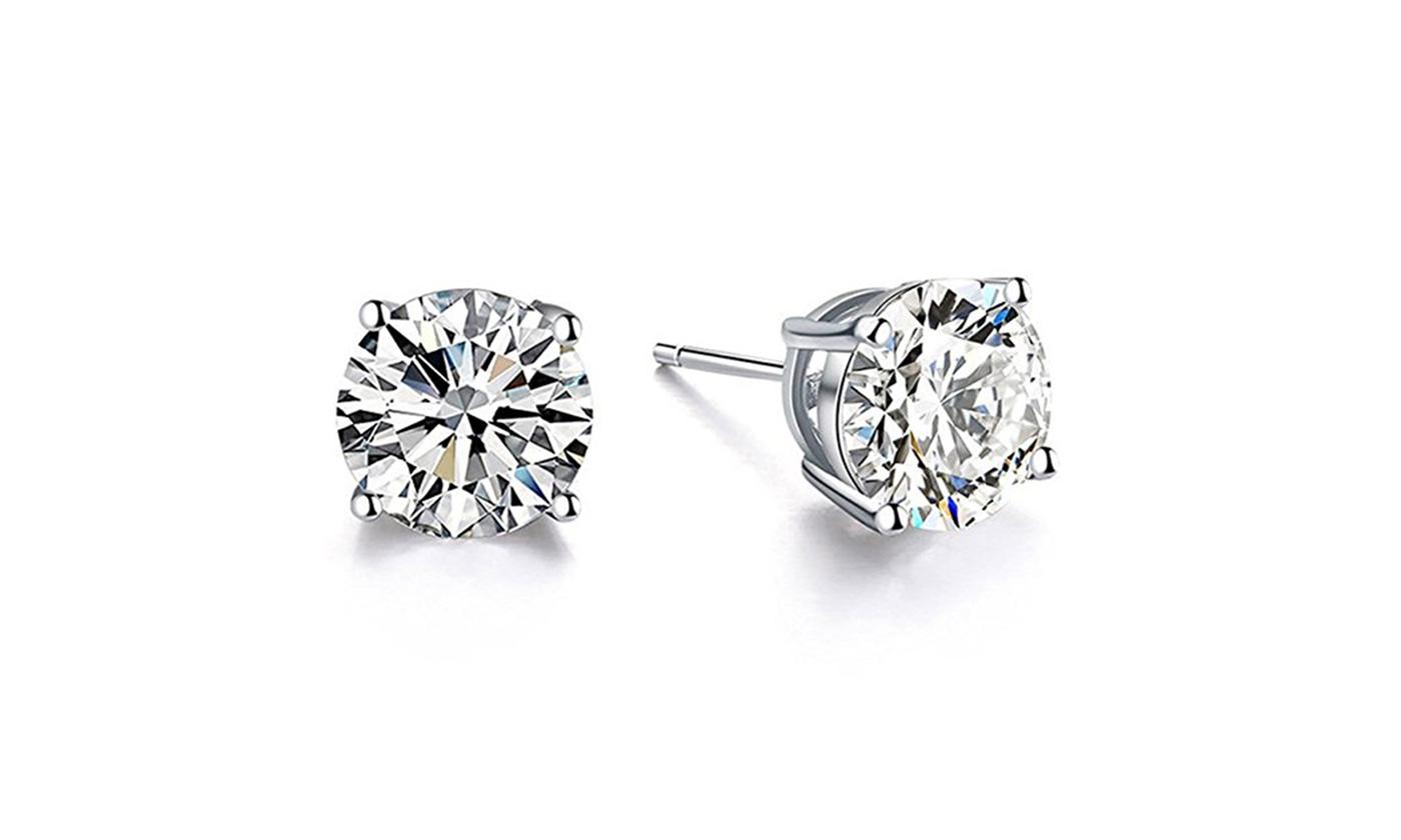 18K White Gold Plated Cubic Zirconia Stud Earrings
