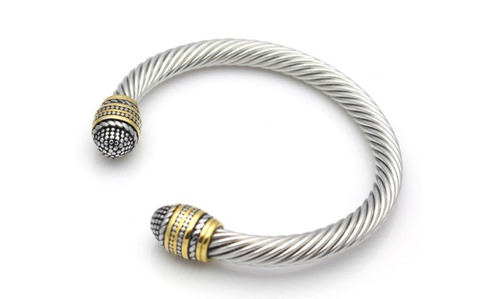 18K White and Yellow Gold Cable Cuff Bracelet for Woman and Men Plated