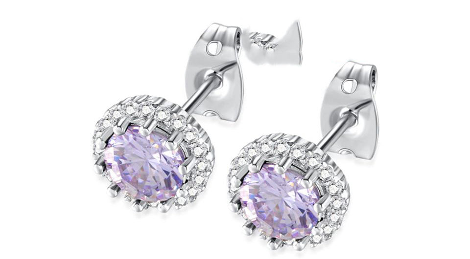 18K White Gold Plated Halo Tanzanite Created Round 3Ct CZ Cut Stud Earrings