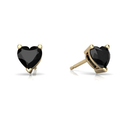 24k Yellow Gold Plated 2 Cttw Black Sapphire Heart Stud Earrings