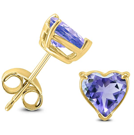 24k Yellow Gold Plated 2 Cttw Tanzanite Heart Stud Earrings