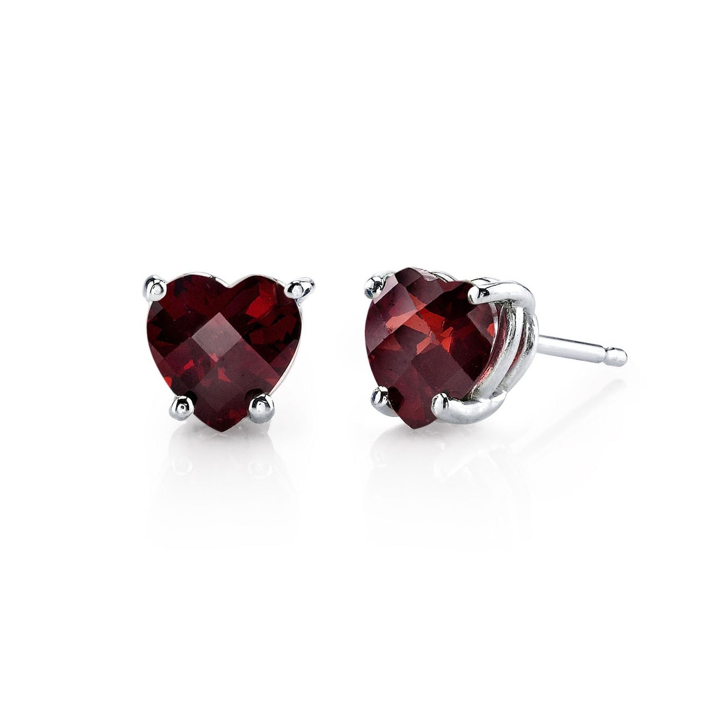 24k White Gold Plated 2 Cttw Garnet Heart Stud Earrings