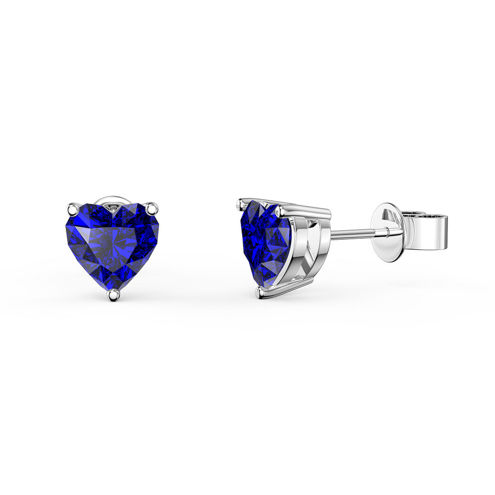 24k White Gold Plated 2 Cttw Blue Sapphire Heart Stud Earrings