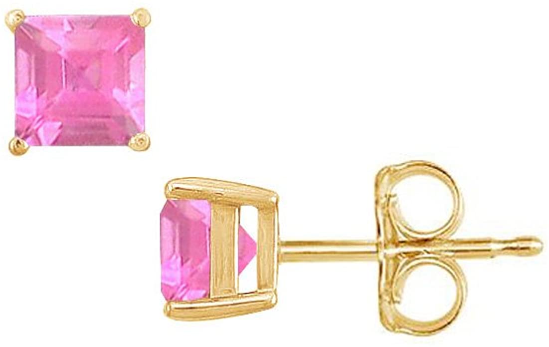 24k Yellow Gold Plated 2 Cttw Pink Sapphire Square Stud Earrings