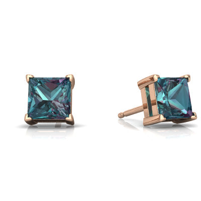24k Rose Gold Plated 2 Cttw Alexandrite Princess Cut Stud Earrings