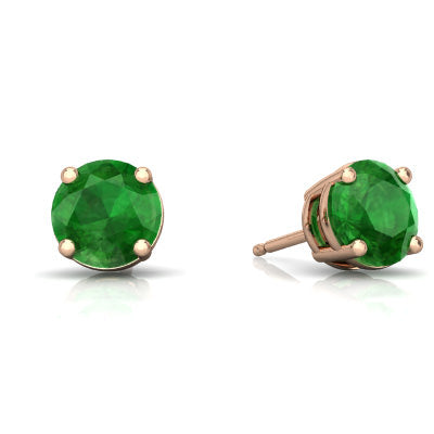 24k Rose Gold Plated 2 Cttw Emerald Round Stud Earrings