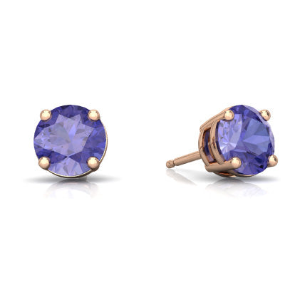 24k Rose Gold Plated 2 Cttw Tanzanite Round Stud Earrings