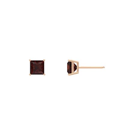 24k Rose Gold Plated 2 Cttw Garnet Square Stud Earrings