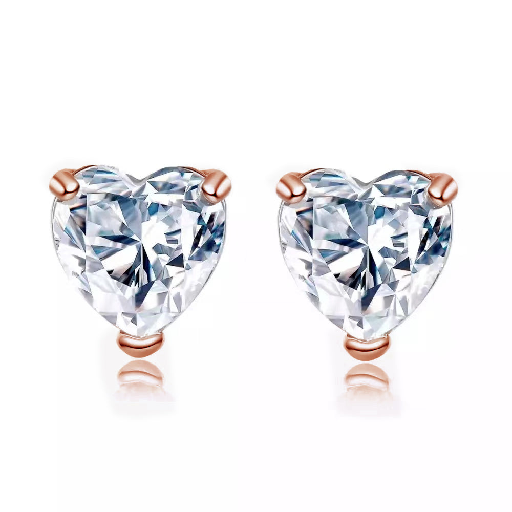 24k Rose Gold Plated 4 Carat Heart Created White Sapphire Stud Earrings