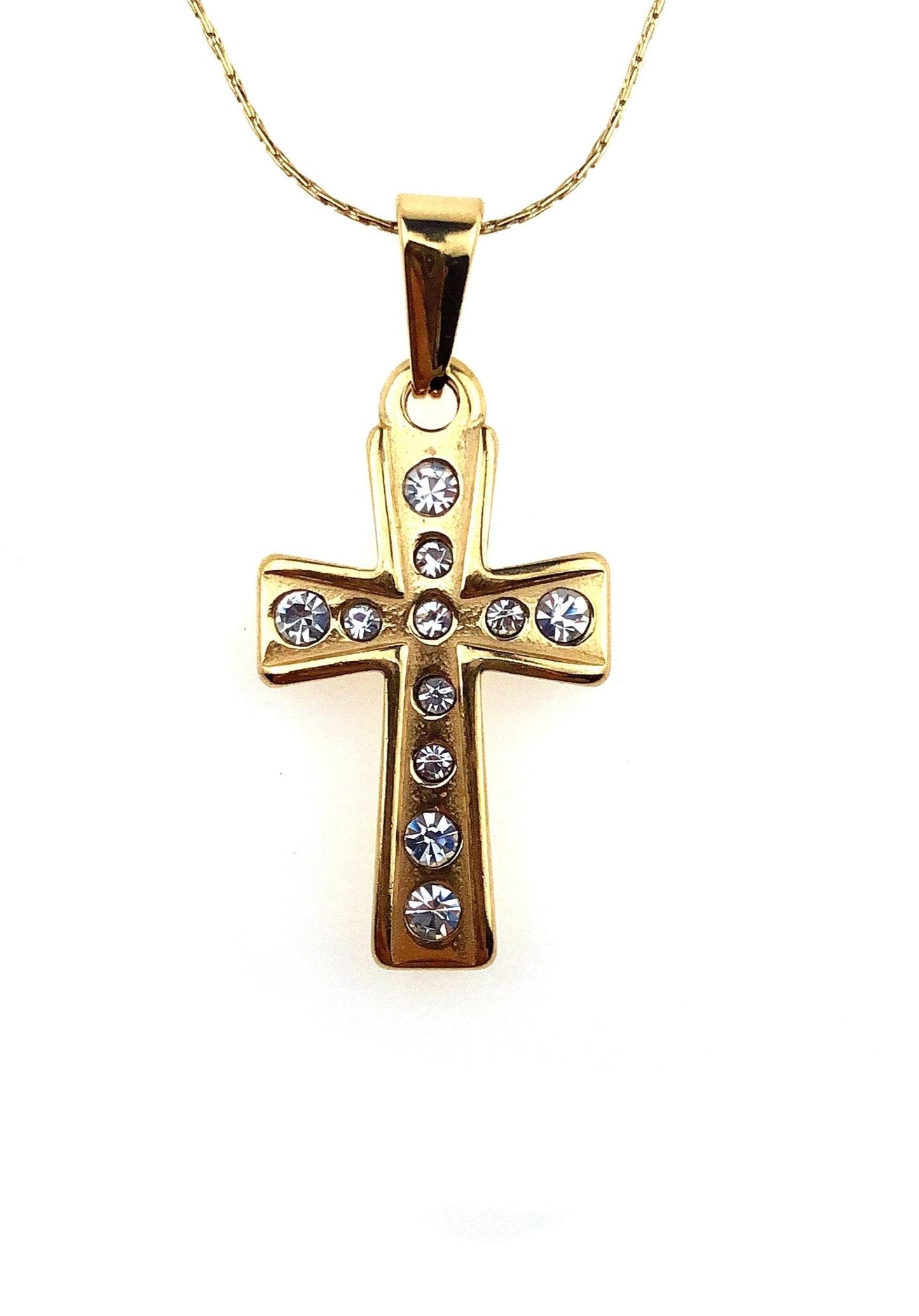 18K Yellow Gold 2 ct Created Diamond Cross Stud Necklace Plated 18 inch