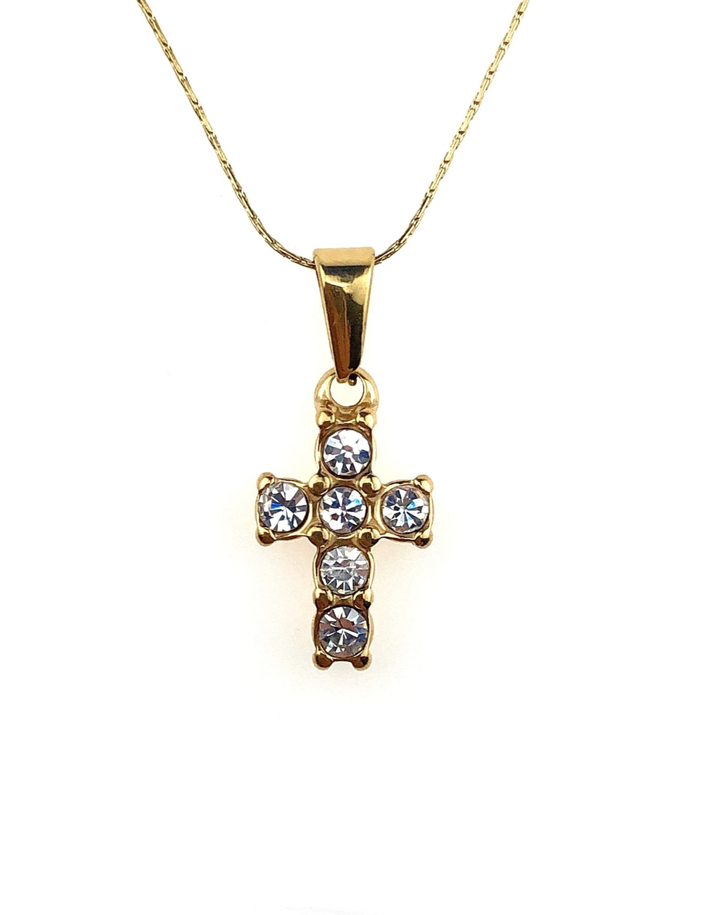 18K Yellow Gold 3 ct Created Diamond Cross Stud Necklace Plated 18 inch