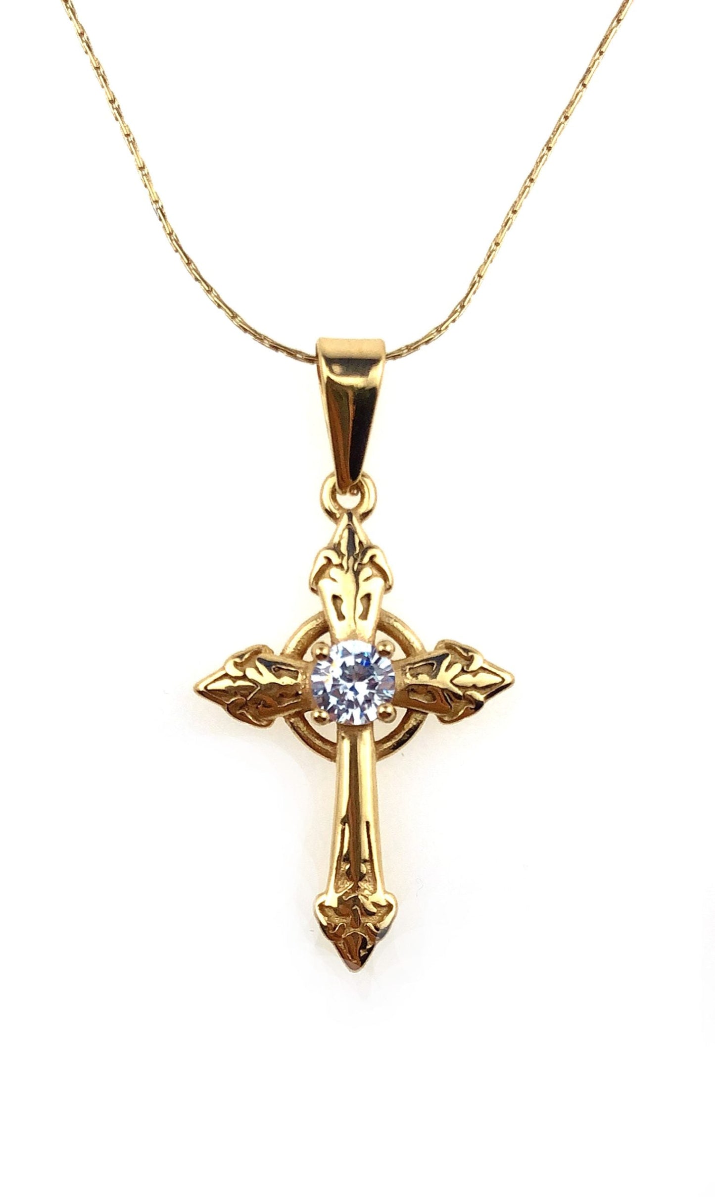 18K Yellow Gold 4 ct Created Diamond Cross Stud Necklace Plated 18 inch