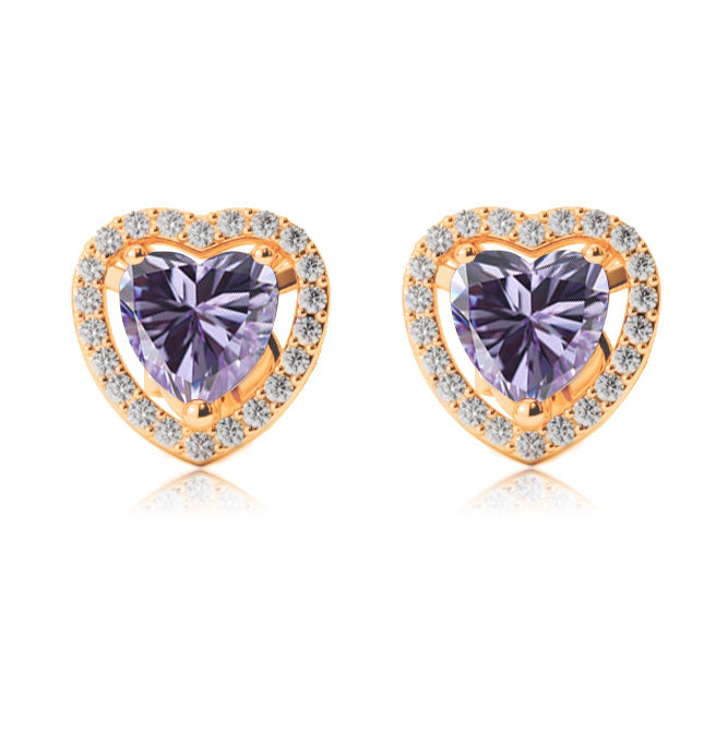 18k Yellow Gold Plated 1/2 Ct Created Halo Heart Tanzanite Stud Earrings