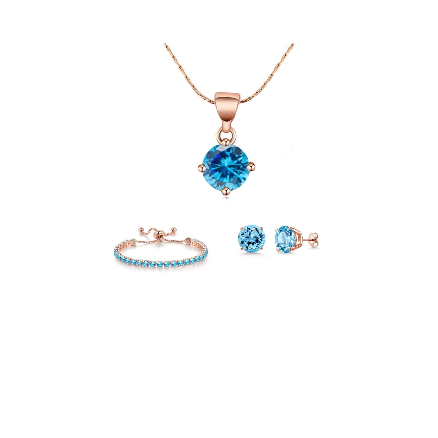 10k Rose Gold 7 Ct Round Created Blue Topaz Set of Necklace, Earrings and Bracelet Plated1111111111111111111111111111111111111111111111111111111111111111111111111111111111111111111111111111111111111 ++ ++ ++ ++ ++ ++ ++ ++ ++ ++ ++ ++ ++ ++ ++ ++ ++ ++ ++