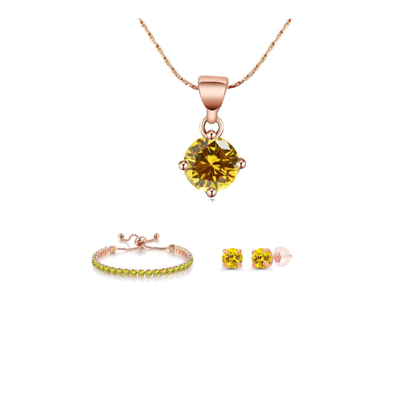 10k Rose Gold 7 Ct Round Created Yellow Sapphire Set of Necklace, Earrings and Bracelet Plated111111111111111111111111111111111111111111111111111111111111111111111111111111111111111111111111111111111111 ++ ++ ++ ++ ++ ++ ++ ++ ++ ++ ++ ++ ++ ++ ++ ++ ++