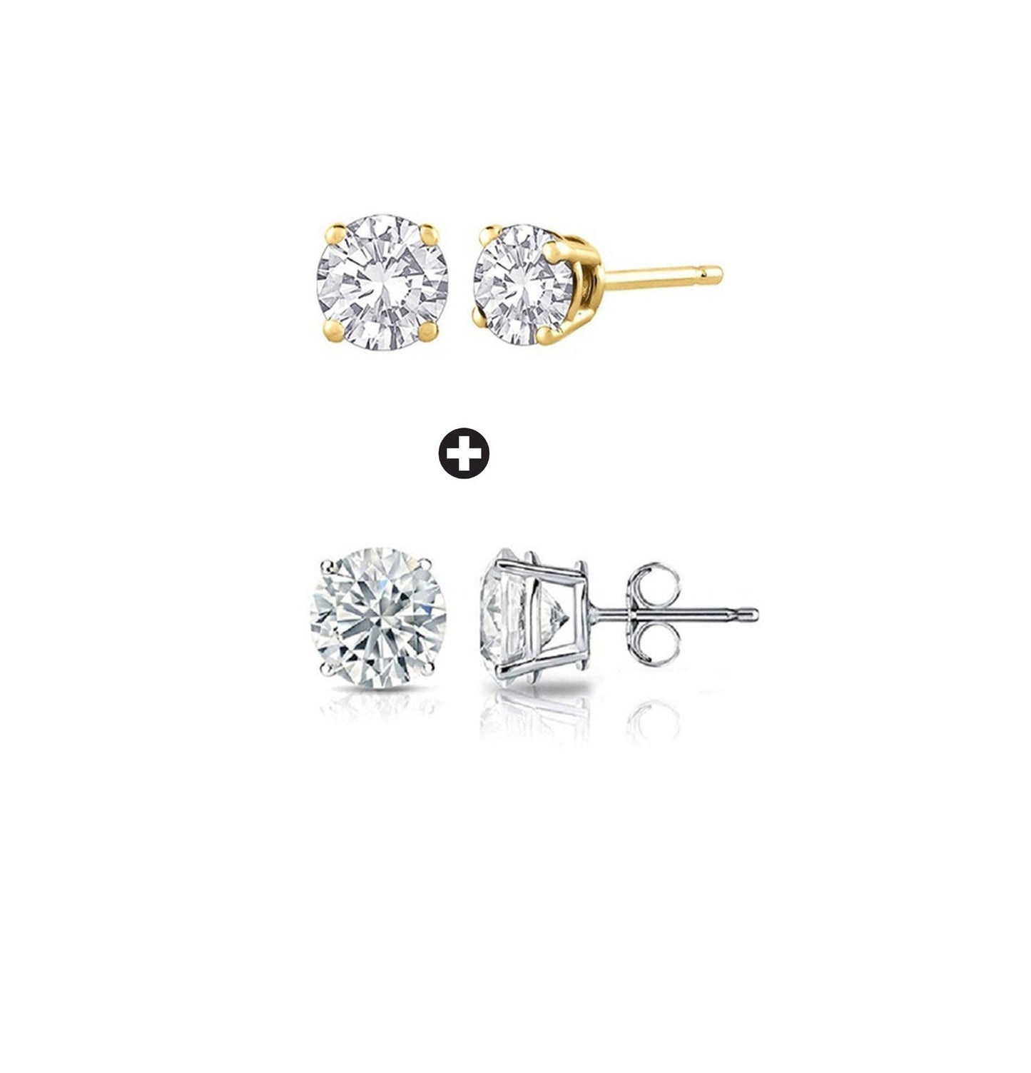 18k Yellow and White Gold Plated 4 Ct Created Round White Sapphire Stud Earrings