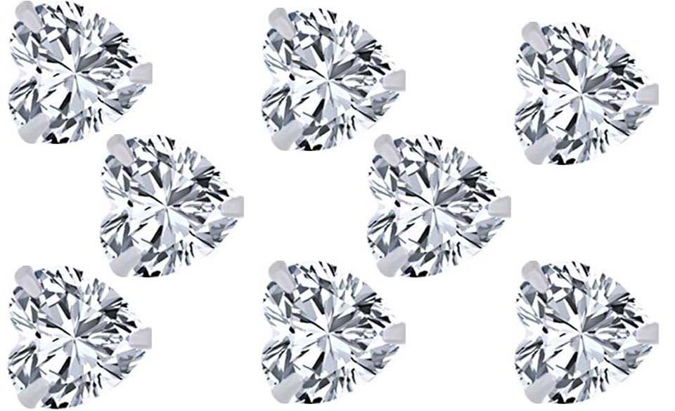 18k White Gold Plated 3Ct Heart White Sapphire Set Of Four Stud Earrings