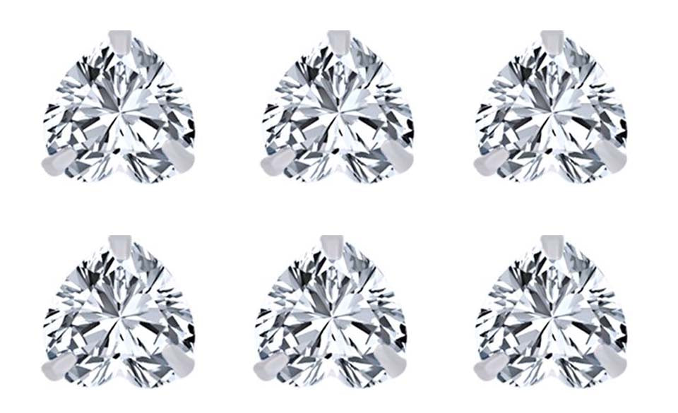 18k White Gold Plated 4mm 3Ct Heart White Sapphire Set Of Three Stud Earrings