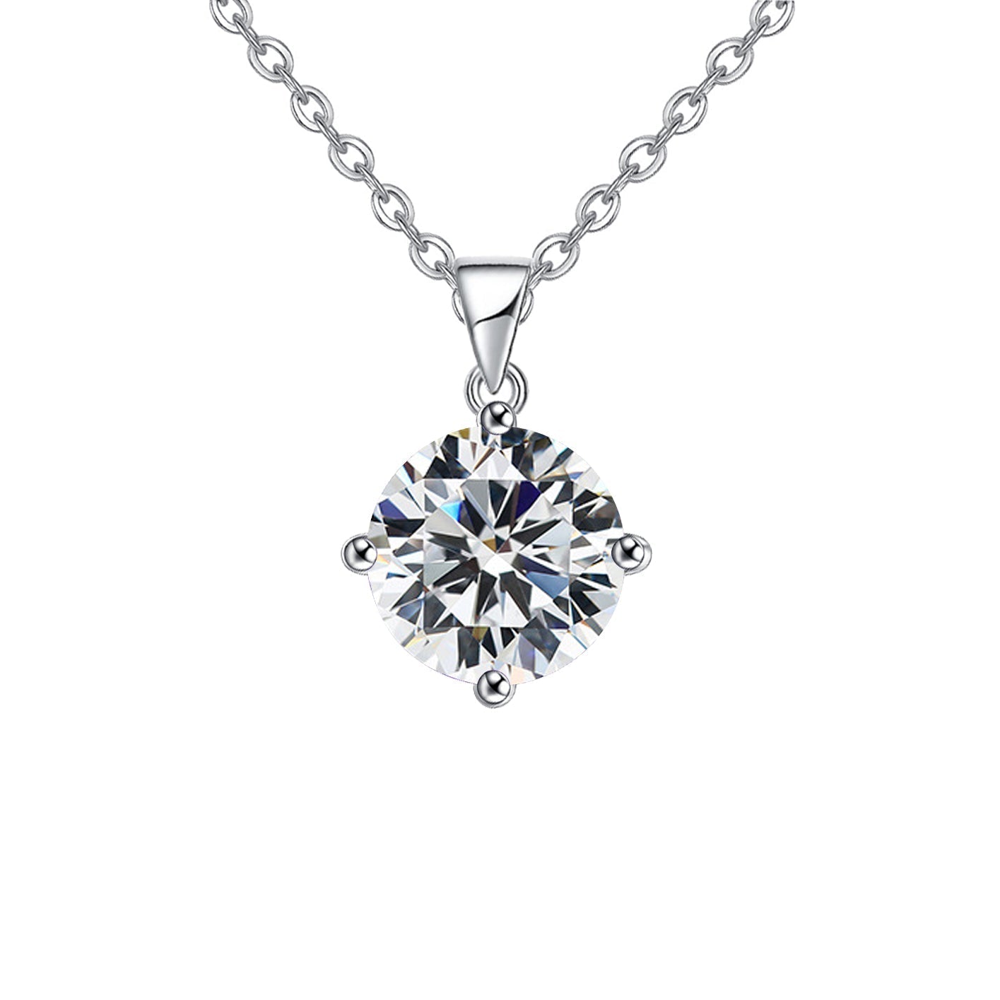 18K White Gold 4 Carat Created Cubic Zirconia Round Stud Necklace Plated 18 inch