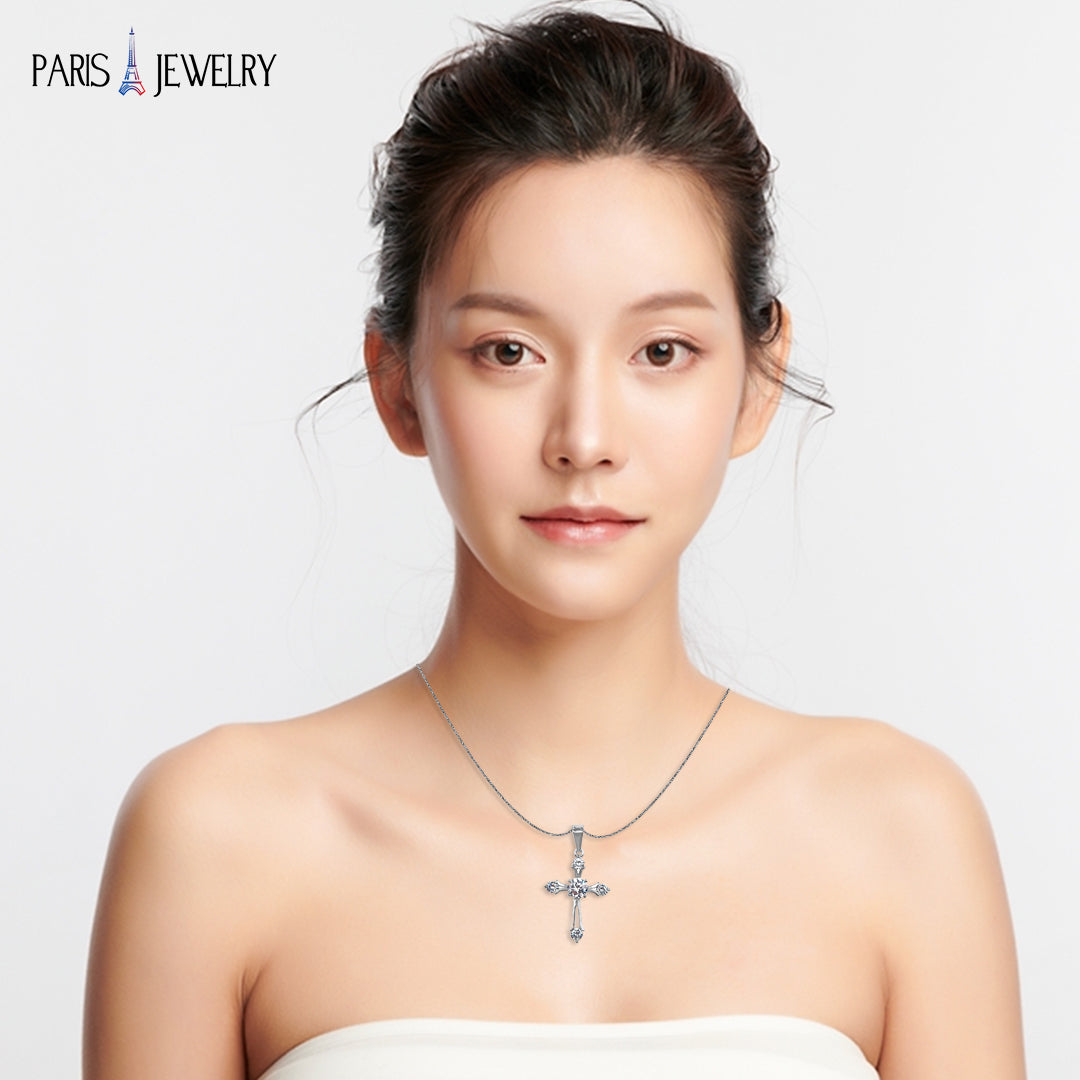 18K White Gold 4 ct Created Diamond Cross Stud Necklace Plated 18 inch