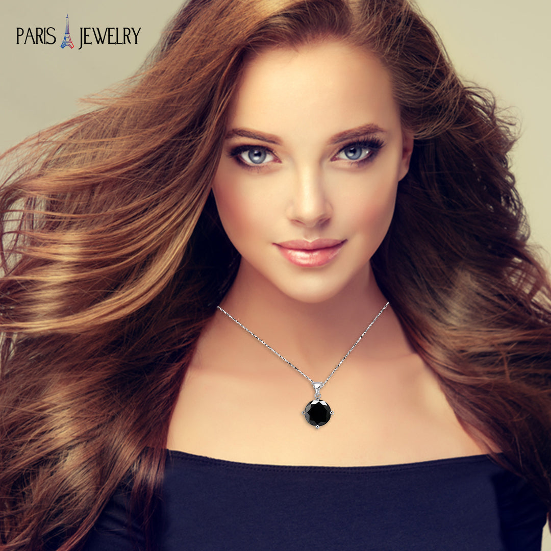 18K White Gold 2 Carat Created Black Sapphire Round Stud Necklace Plated 18 inch