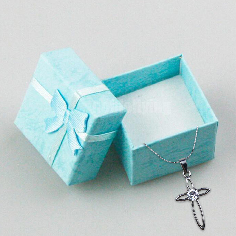 18K White Gold 2 ct Created Diamond CZ Cross Stud Necklace Plated 18 inch