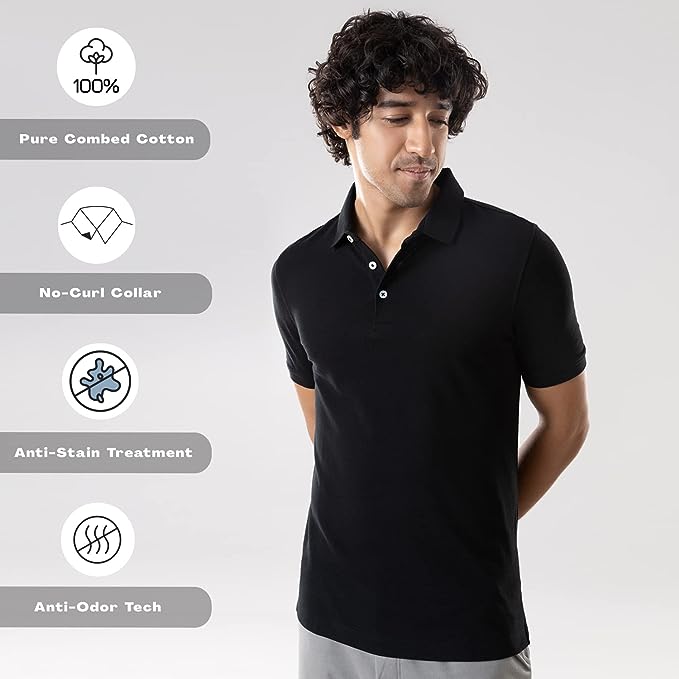 GLOOT Men's Cotton Polo T-Shirt | Comfortable Tee with Stretchable Fabric | Stay Fresh with Anti Stain Anti Odour Tech |Stylish & Smart Fit with No Curl Collar c - GLCPQ01