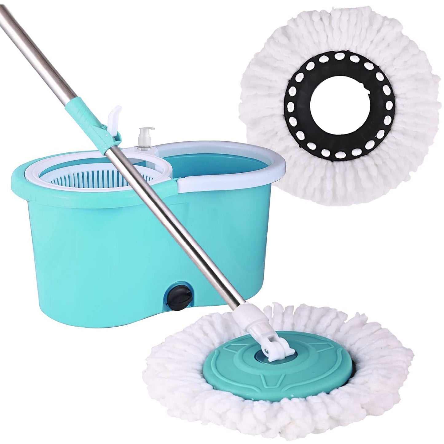 Zureni Bucket Quick Spin Mop with 2 Microfiber Wet Dry Mophead Floor Cleaning pocha Extendable Handle Removable Wringer 360° Floor Cleaner Mopping Set (Random Colour)