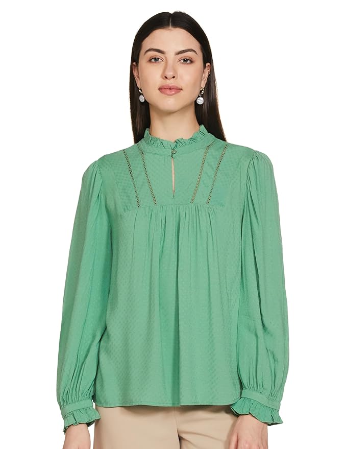 Marks & Spencer Round Neck Ruffle Long Sleeve Blouse