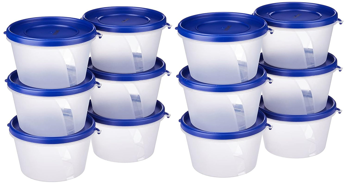 Amazon Brand - Solimo Nestable & Stackable Polypropylene Container Set, Round, 750 ml, Set of 12, Blue
