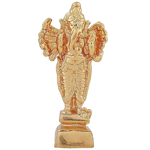 Estele Zinc 24Kt Gold Plated God of Beginnings Lord Ganesha Idol with Standing Position for Gifts & Housewarming/Home/Office Decors.
