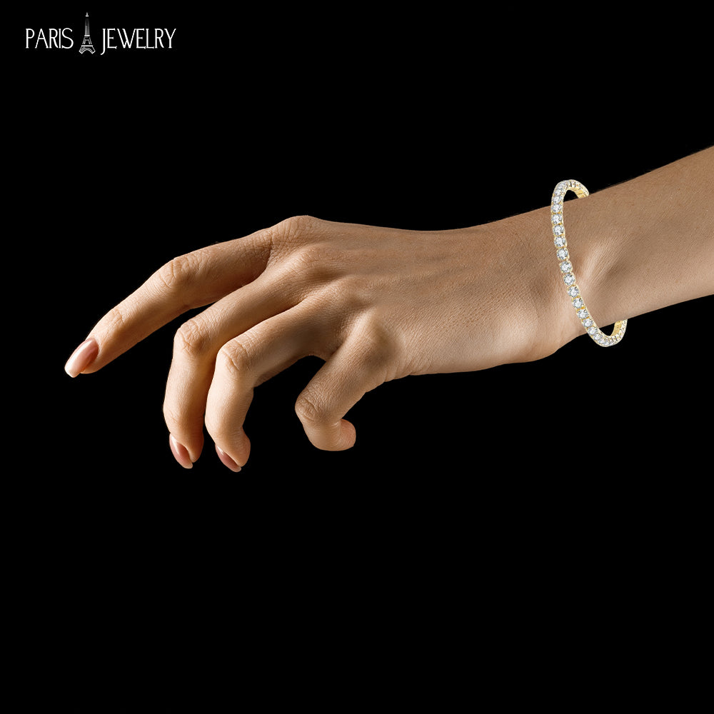 18k Yellow Gold 6 Cttw Created Cubic Zirconia CZ Round Adjustable Tennis Plated Bracelet