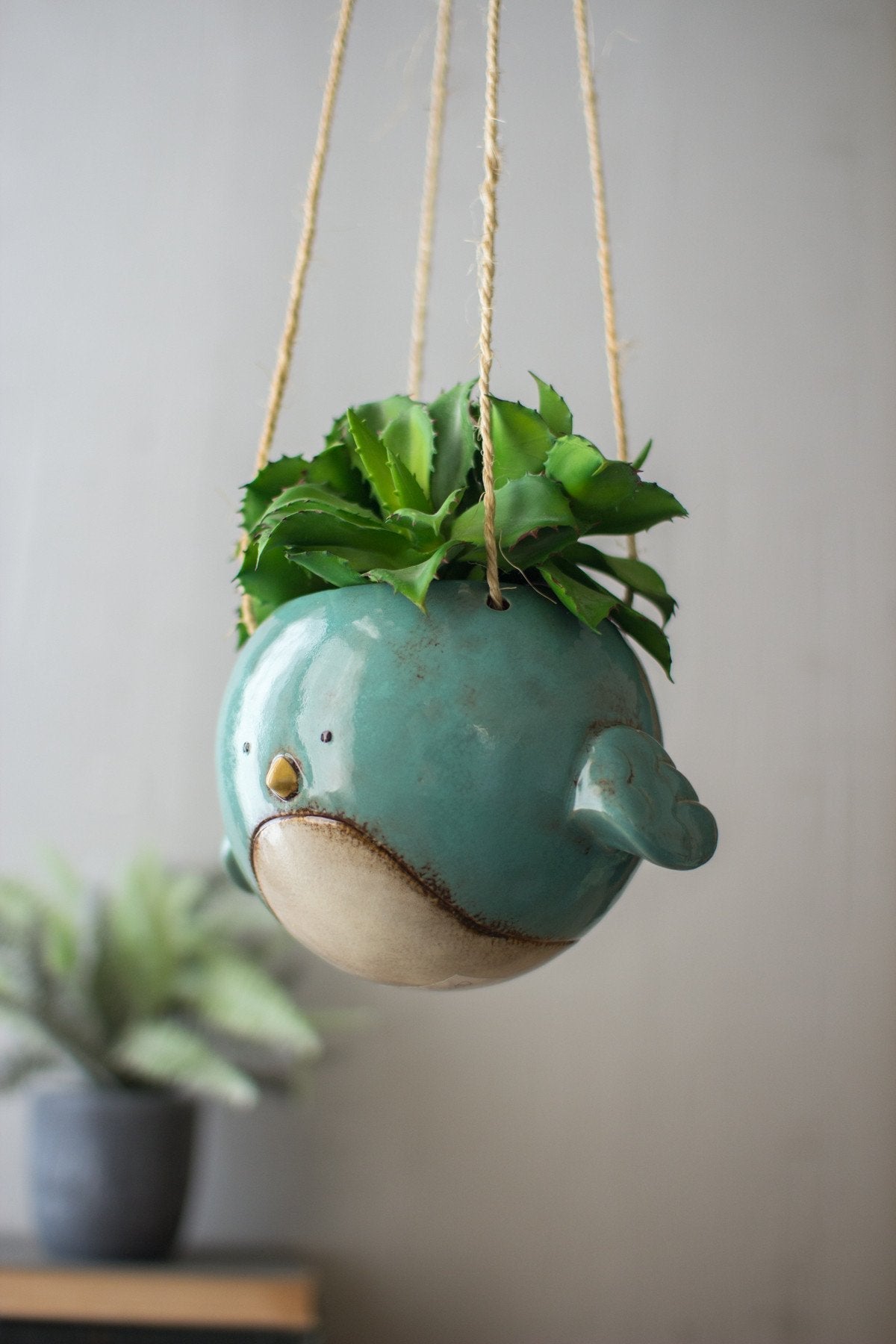 Kalalou Ceramic Hanging Planter - Blue Bird - Set Of 2