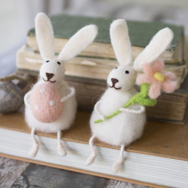 Kalalou Felt Rabbits With Flower And Egg - Set Of 22