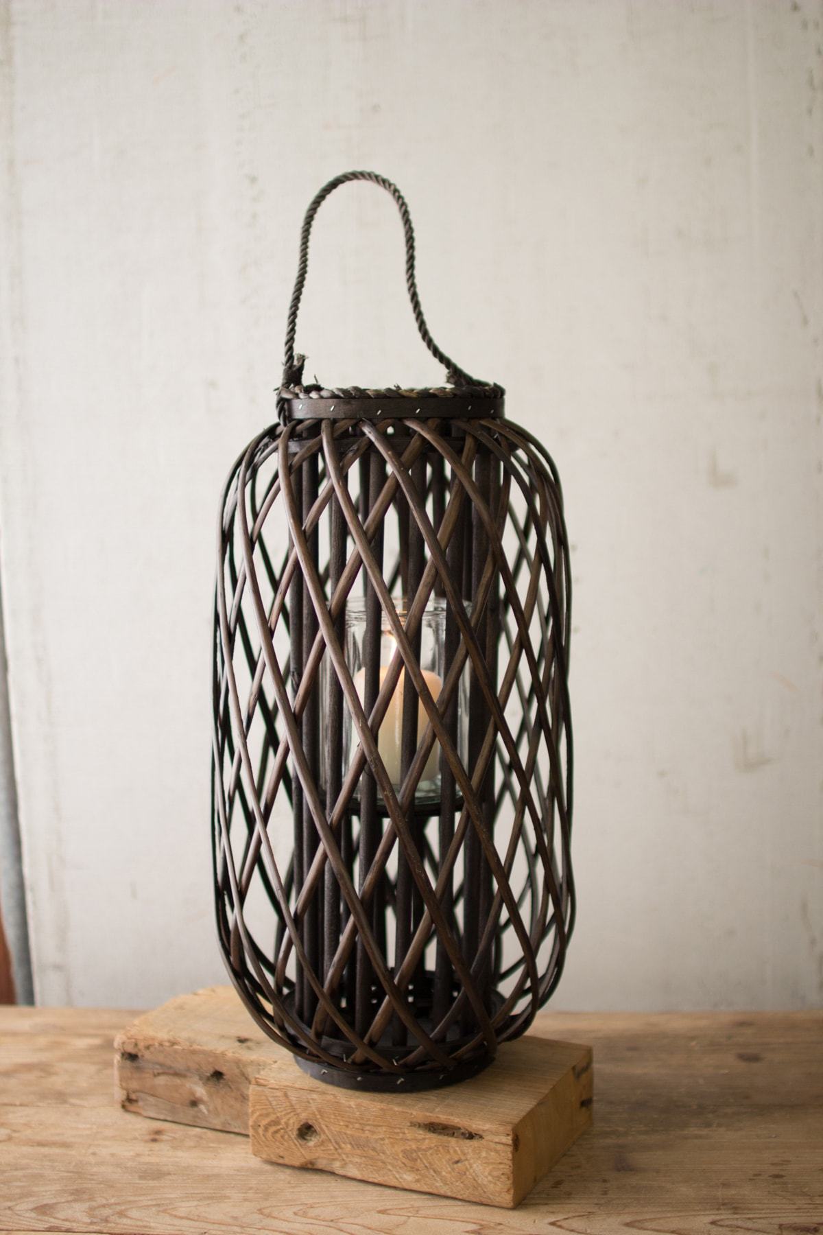Kalalou Dark Brown Willow Lantern With Glass25