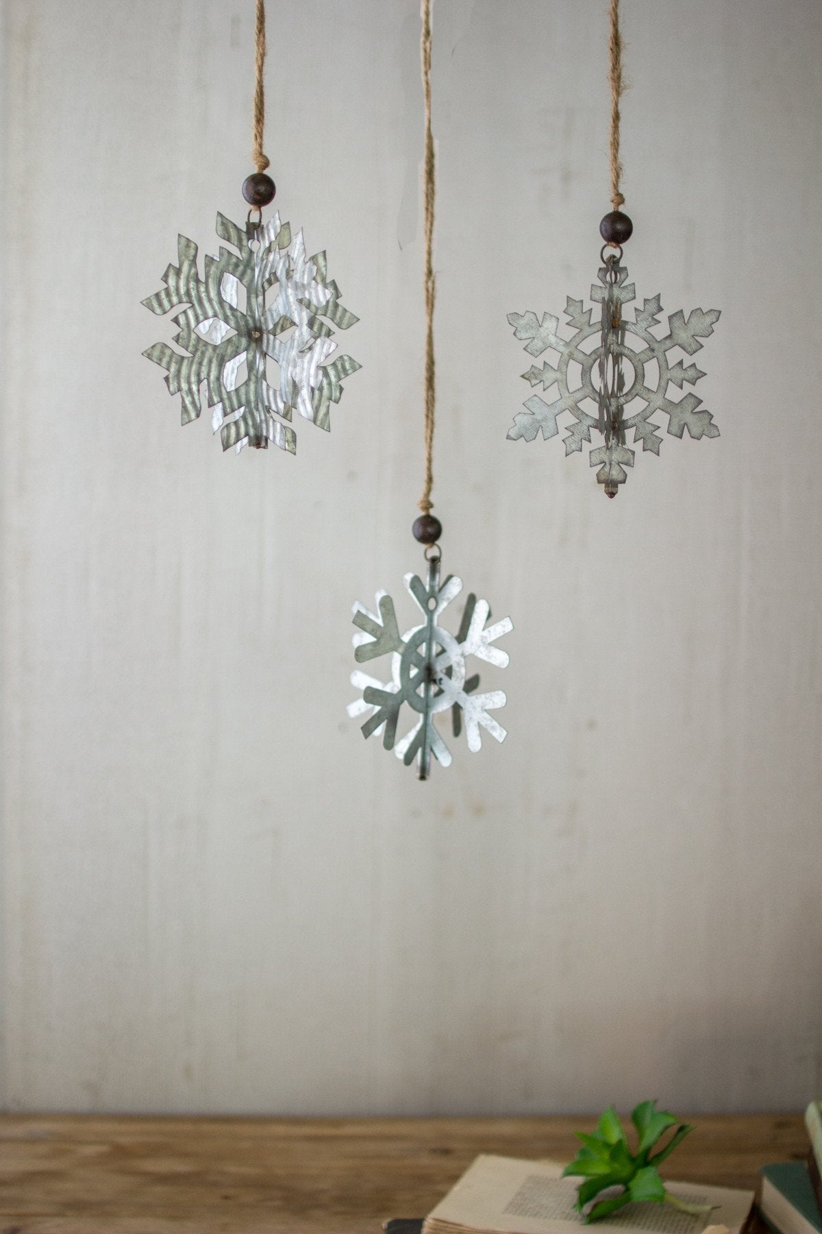Kalalou Galvanized Snowflake Ornaments - Set Of 3