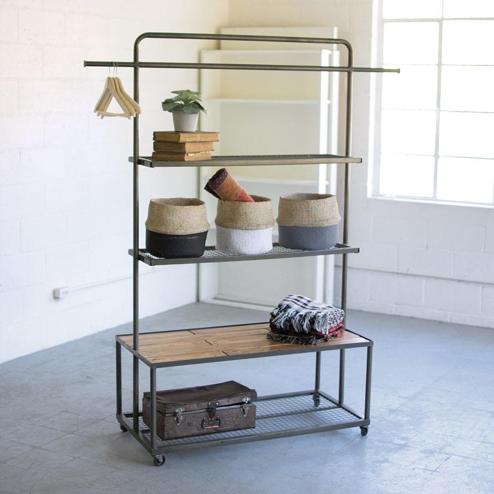 Kalalou Display Unit With Wire Mesh And Wood Shelves2