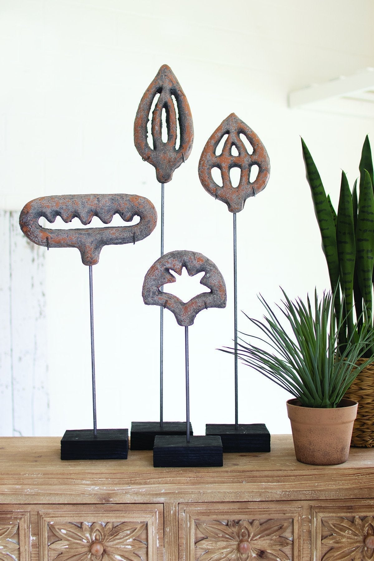 Kalalou Clay Sculptures On Wooden Bases2