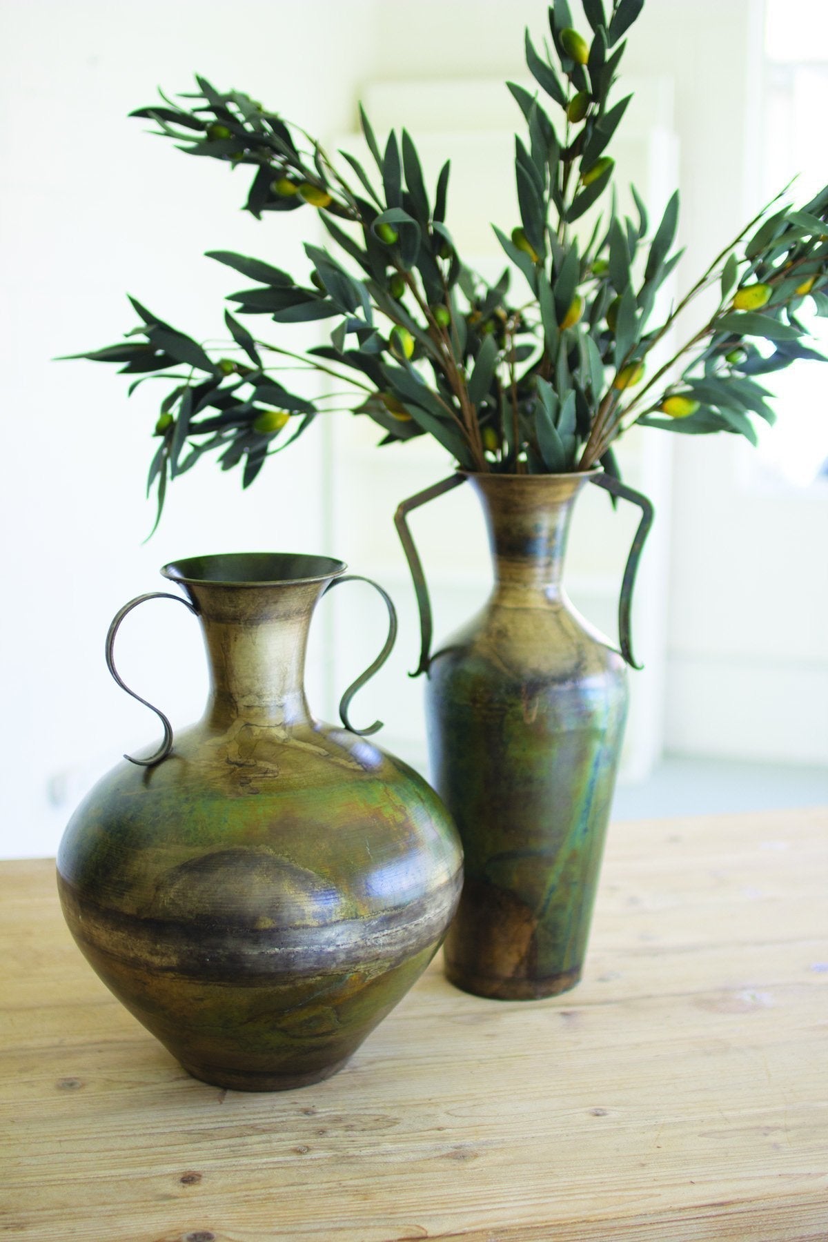 Kalalou Double Handle Metal Urn - Antique Verdigris (Set of 2)2