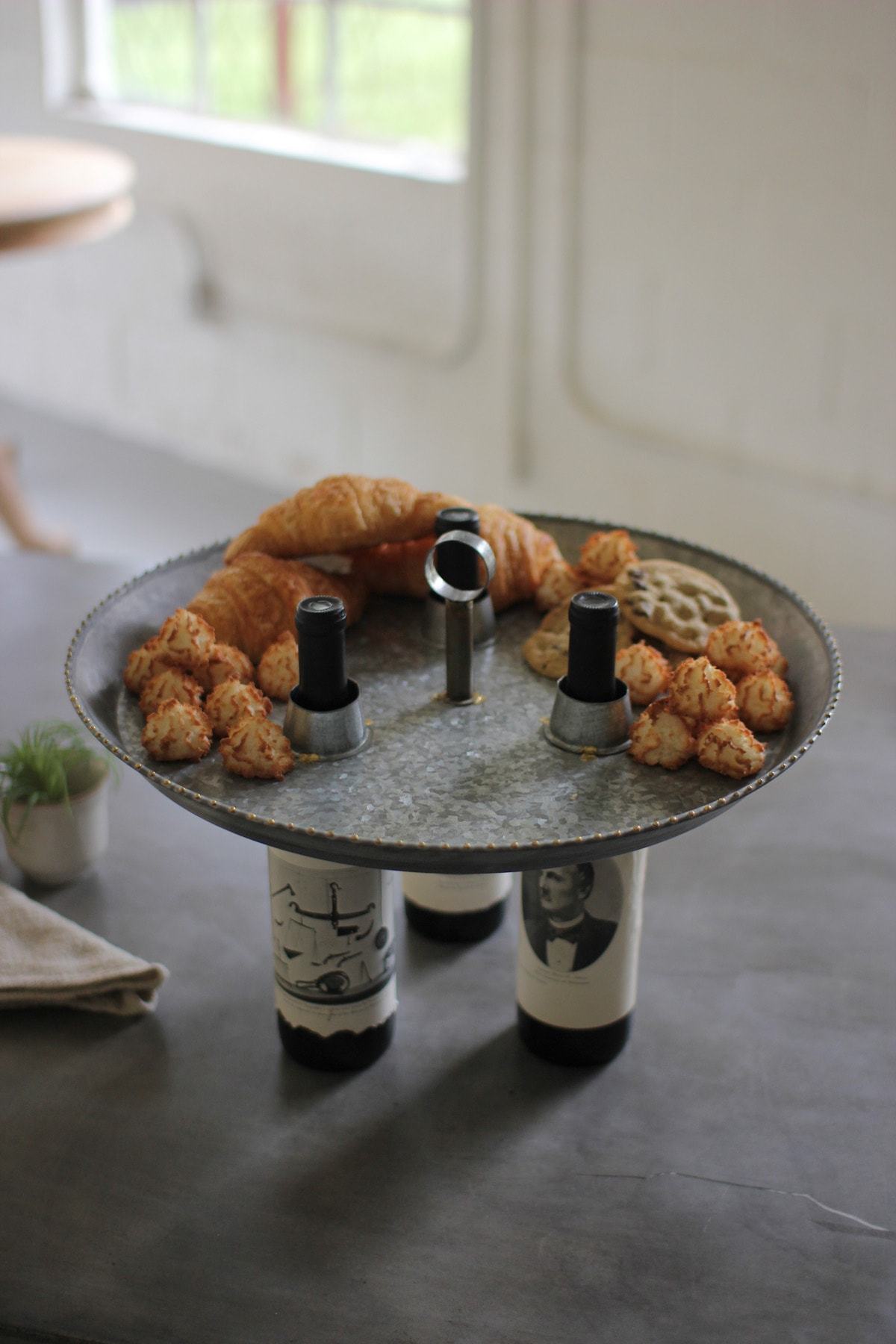 Kalalou Galvanized Three Bottle Topper With Brass Dot Detail1