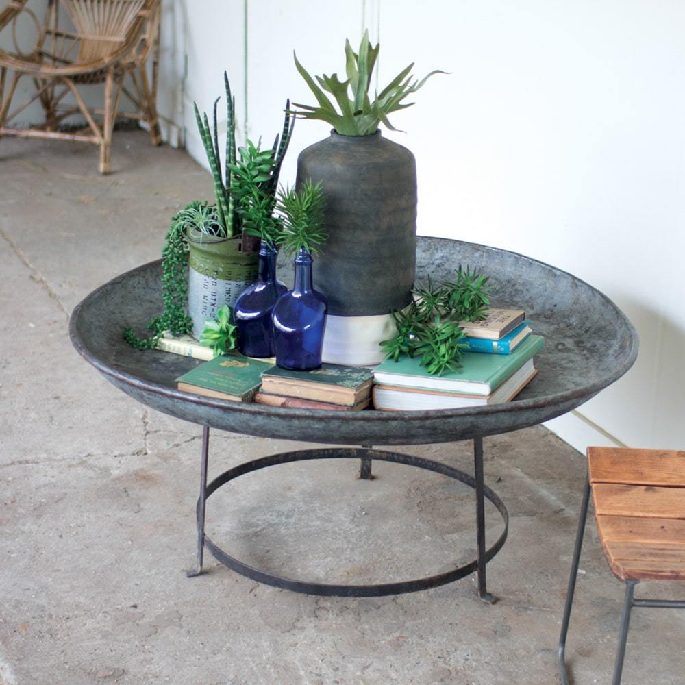 Kalalou Antique Round Bowl With Iron Base2