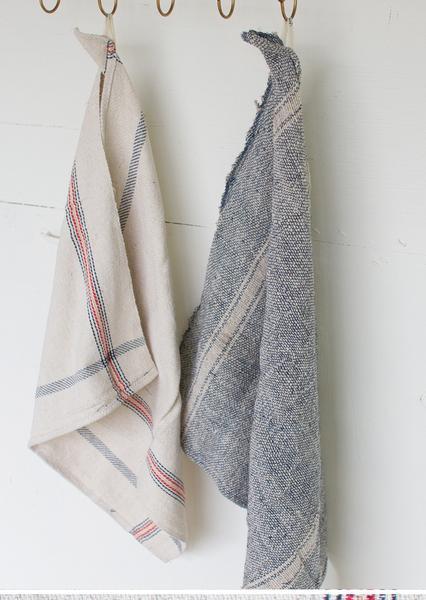 Kalalou 6 Cotton Kitchen Towels - Red, Blue & Gold Stripe - Set Of 3