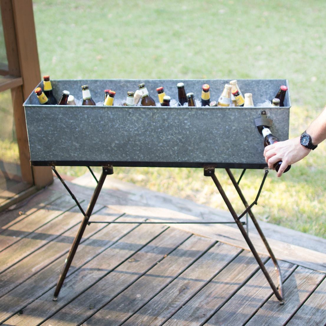 Kalalou Galvanized Drink Tub With Stand & Bottle Opener1