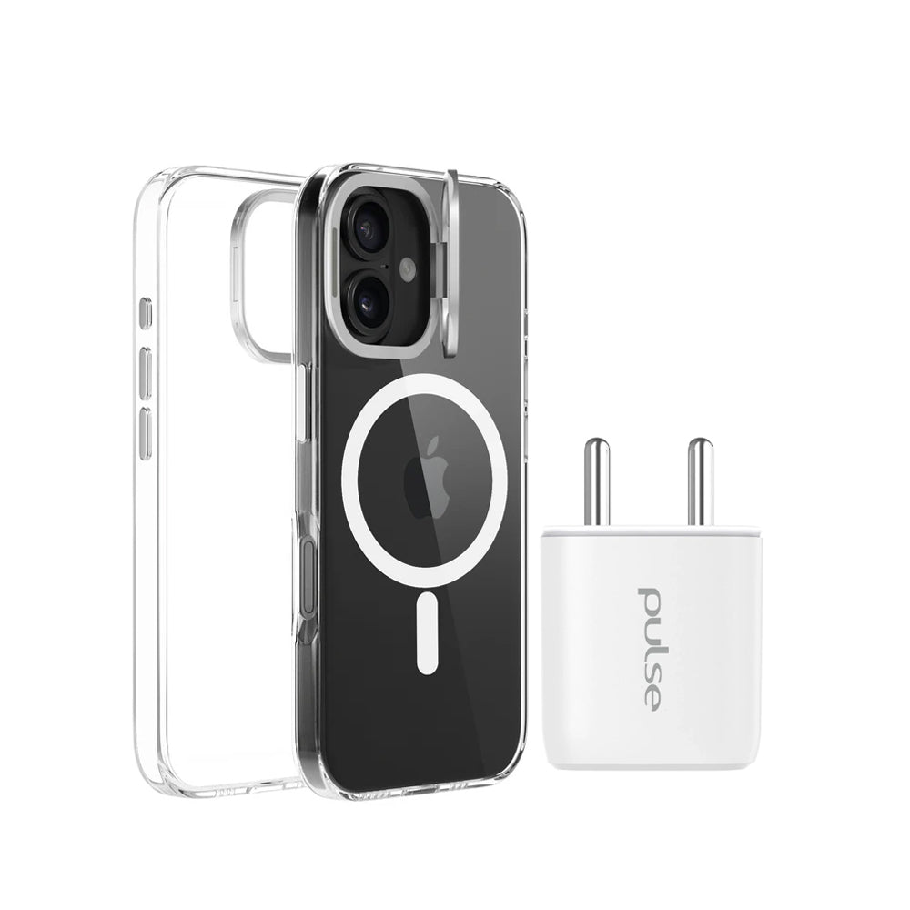 Pulse PD20W wall charger & crystal case bundle for iPhone 16