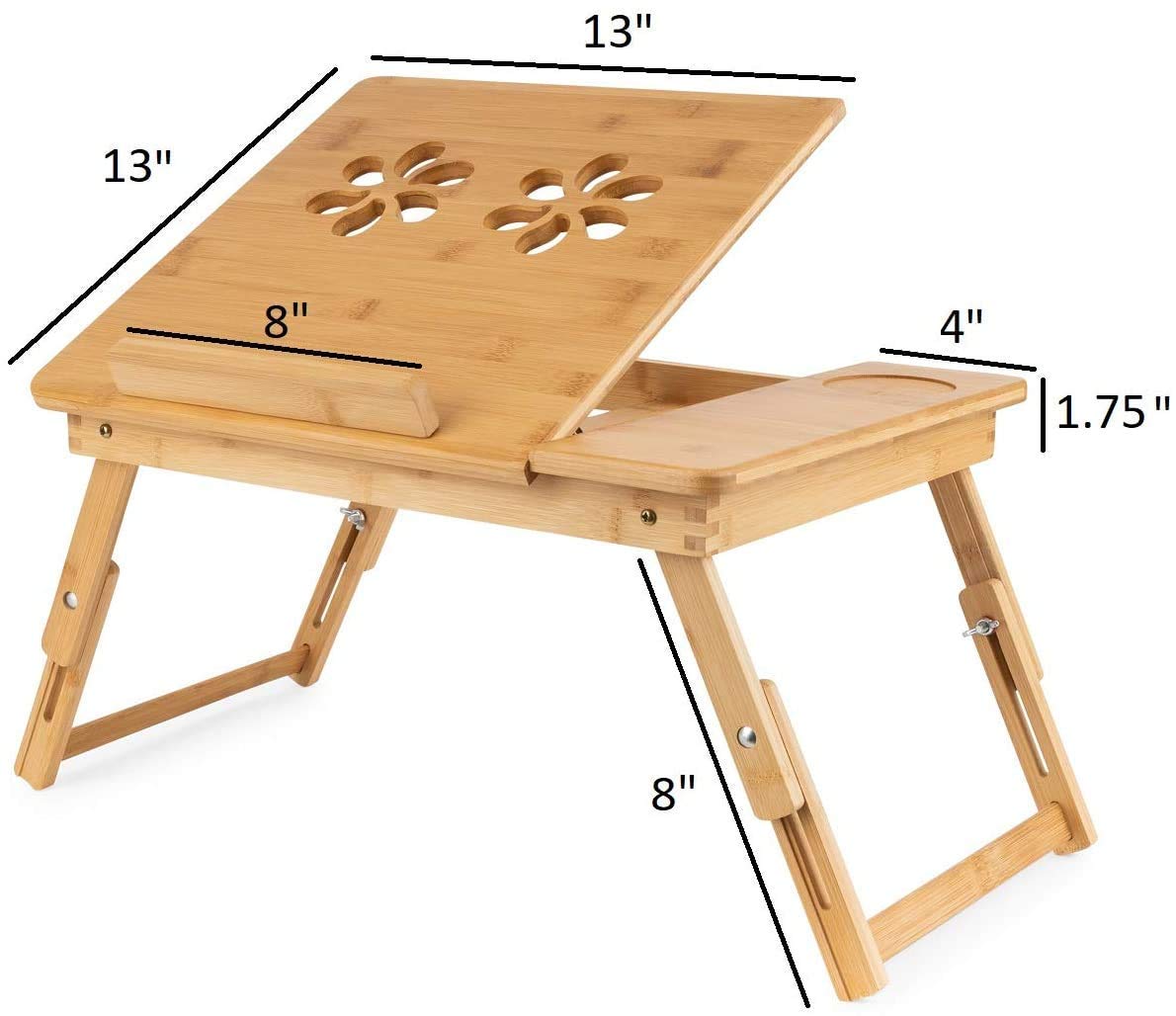 Jukkre Bamboo Large Foldable Laptop Notebook Stand Desk with Height Adjustable Legs Drawer Cup Holder,Bed Table Serving Tray for Eating Breakfast, Reading Book, Watching Movie on iPad