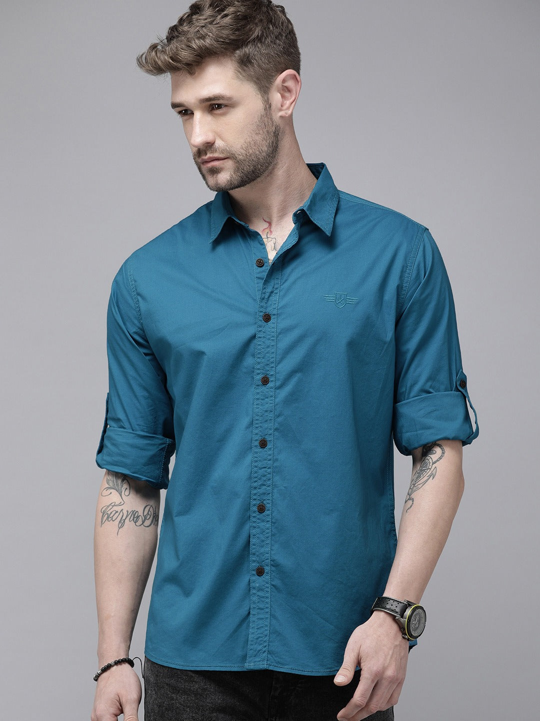 Roadster Men Blue Slim Fit Opaque Casual Shirt